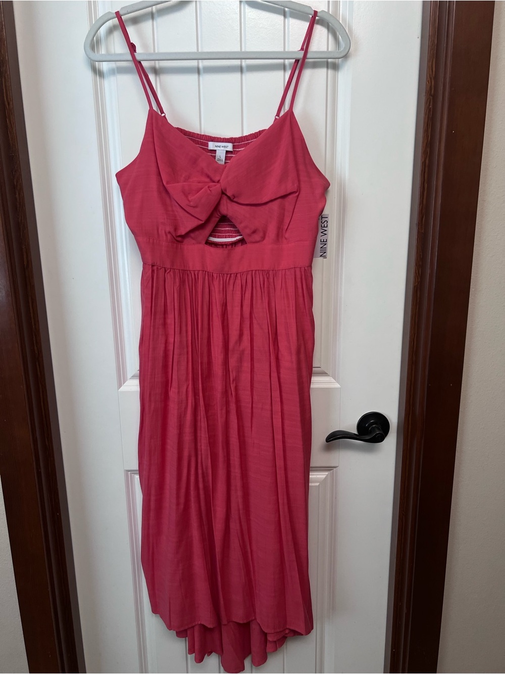 Nine West Coral Pink Bow-Front Midi Sundress